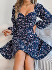 Printed Sweetheart Neck Balloon Sleeve Mini Dress - My Store