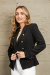 Double Take Double-Breasted Padded Shoulder Blazer - My Store