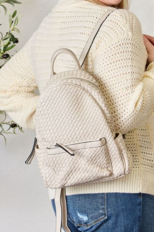 SHOMICO PU Leather Woven Backpack - My Store