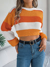 Color Block Round Neck Cropped Sweater - My Store