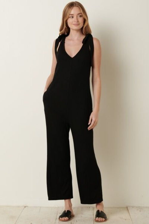 Mittoshop Rib Knit V-Neck Cross Back Jumpsuit - My Store