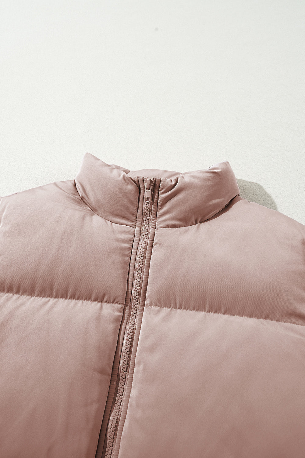 Apricot Pink Full Zipper Quilted Puffer Jacket - My Store