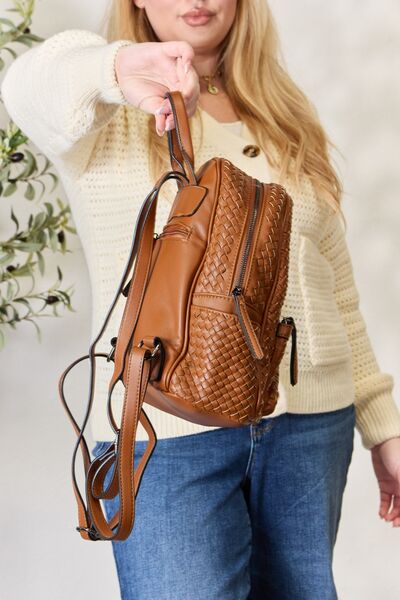 SHOMICO PU Leather Woven Backpack - My Store