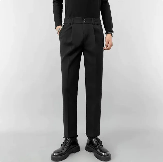 Lightly Mature Woolen Pants: Straight Slim Fit Cropped