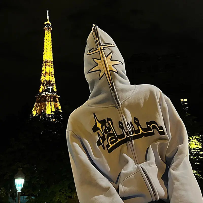 Full Zip Star Print Hoodies - My Store