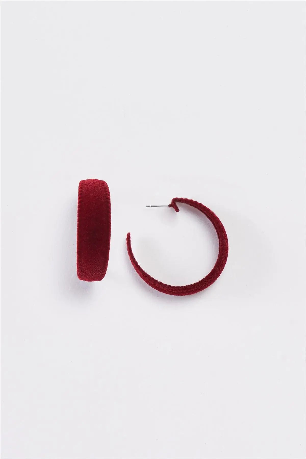 Burgundy Velvet Covered Flat Hoop Earrings - My Store