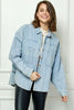 Veveret Button Up Dropped Shoulder Denim Top - My Store