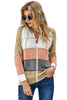 Womens Multicolor Zipped Front Colorblock Hollow-out Knit Hoodie - My Store