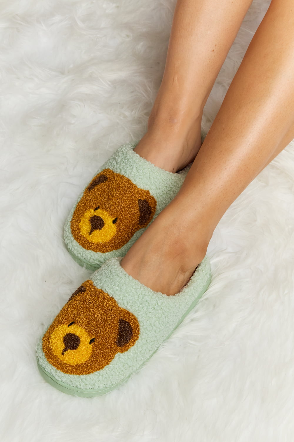 Melody Teddy Bear Print Plush Slide Slippers - My Store