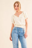 And The Why Cotton Gauze Back Waist Tie Cropped Blouse - My Store