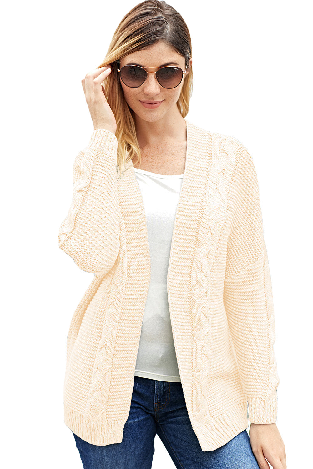 Fashion White Chunky Wide Long Sleeve Knit Cardigan - My Store