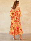 Printed Off-Shoulder Balloon Sleeve Dress - My Store