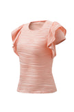 Apricot Pink Wavy Textured Ruffle Sleeve Top - My Store