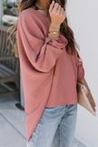 Pink V Neck 3/4 Sleeve High Low Hem Shirt - My Store