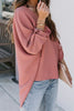 Pink V Neck 3/4 Sleeve High Low Hem Shirt - My Store