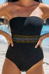 Black Geometric Trim High Waist Strapless One Piece Swimsuit - My Store