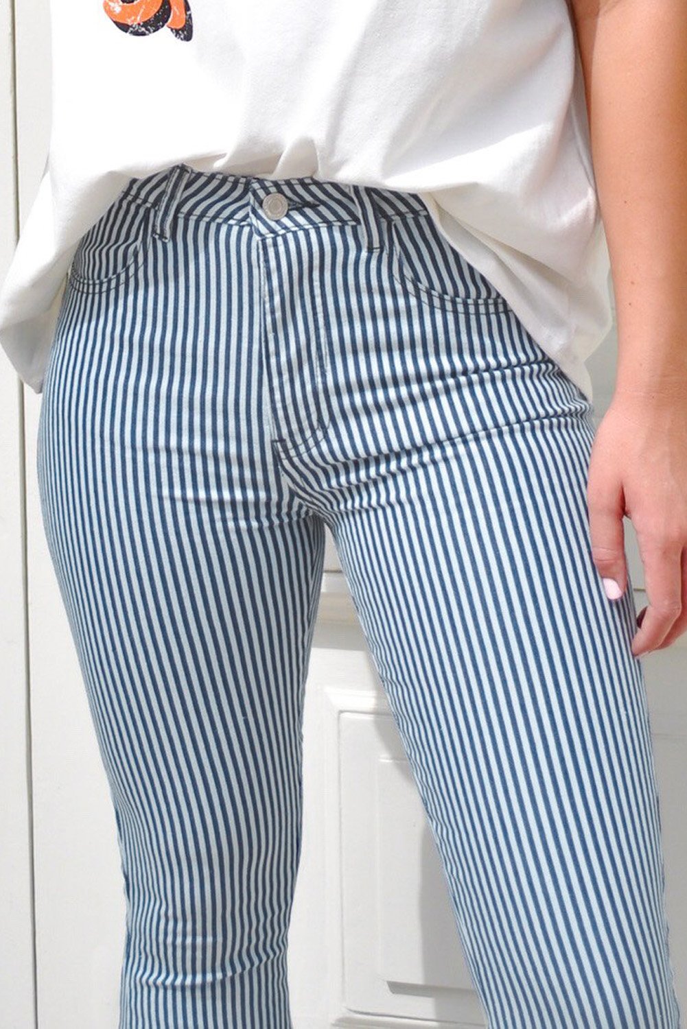 Women's Sky Blue Mile High Pin Stripe Bell Bottoms - My Store