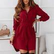 Knee-Length Casual A-Line Slim Fit Shirt Dress with Long Sleeves - My Store