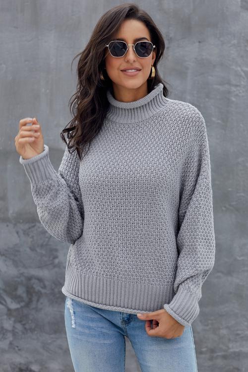 New Gray Chunky Batwing Long Sleeve Turtleneck Sweater - My Store