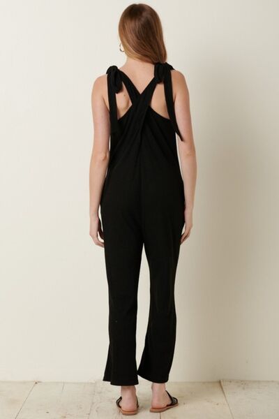 Mittoshop Rib Knit V-Neck Cross Back Jumpsuit - My Store