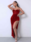 Sequin Spliced Mesh Adjustable Strap Dress - My Store