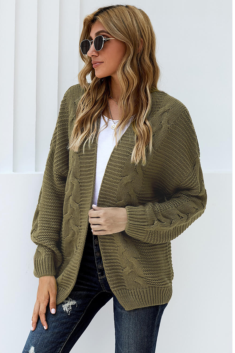 Fashion Olive Chunky Wide Long Sleeve Knit Cardigan - My Store