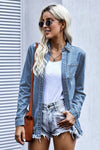 Women's Shirt Collar Ripped Denim Jacket - My Store