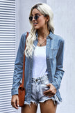 Women's Shirt Collar Ripped Denim Jacket - My Store