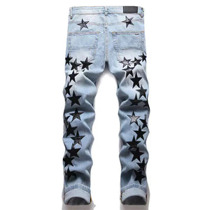 Stars Patched Men's Cotton Blend Denim Jorts - My Store