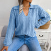 Autumn And Winter Casual Lapel Fried Dough Twist Lantern Sleeve Knitti - My Store