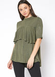 Women's Mock Neck Short Sleeve Ruffled Yoke Top - My Store