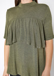 Women's Mock Neck Short Sleeve Ruffled Yoke Top - My Store