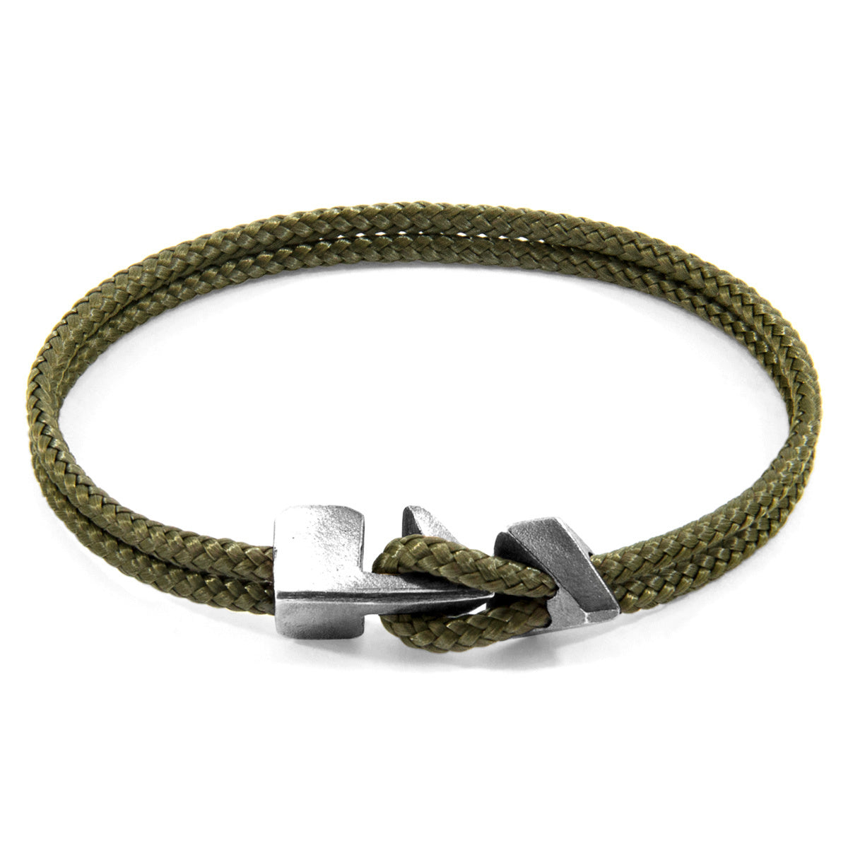 Khaki Green Brixham Silver and Rope Bracelet - My Store