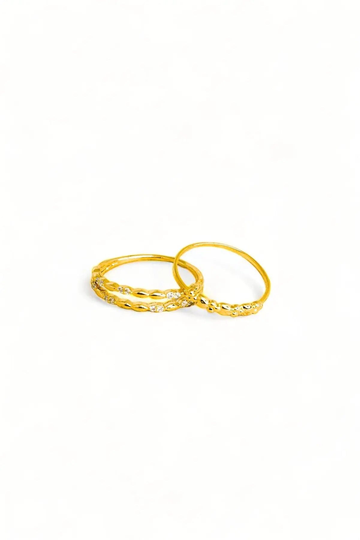 Two Gold Rhinestone Piece Delicate Fashion Ring Set - My Store