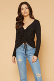 Women's V-Neck Ruched Top in Black - My Store