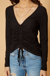 Women's V-Neck Ruched Top in Black - My Store