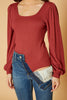 Women's Square Neck Puff Long Sleeve Bodysuit in Brick - My Store