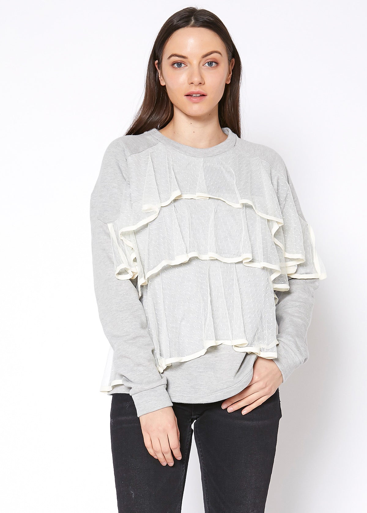 Women's Layered Lace Front Crewneck Sweatshirt - My Store