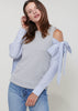 Open Shoulder Tie Sleeve Top In Heather Grey - My Store