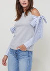 Open Shoulder Tie Sleeve Top In Heather Grey - My Store