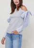 Open Shoulder Tie Sleeve Top In Heather Grey - My Store