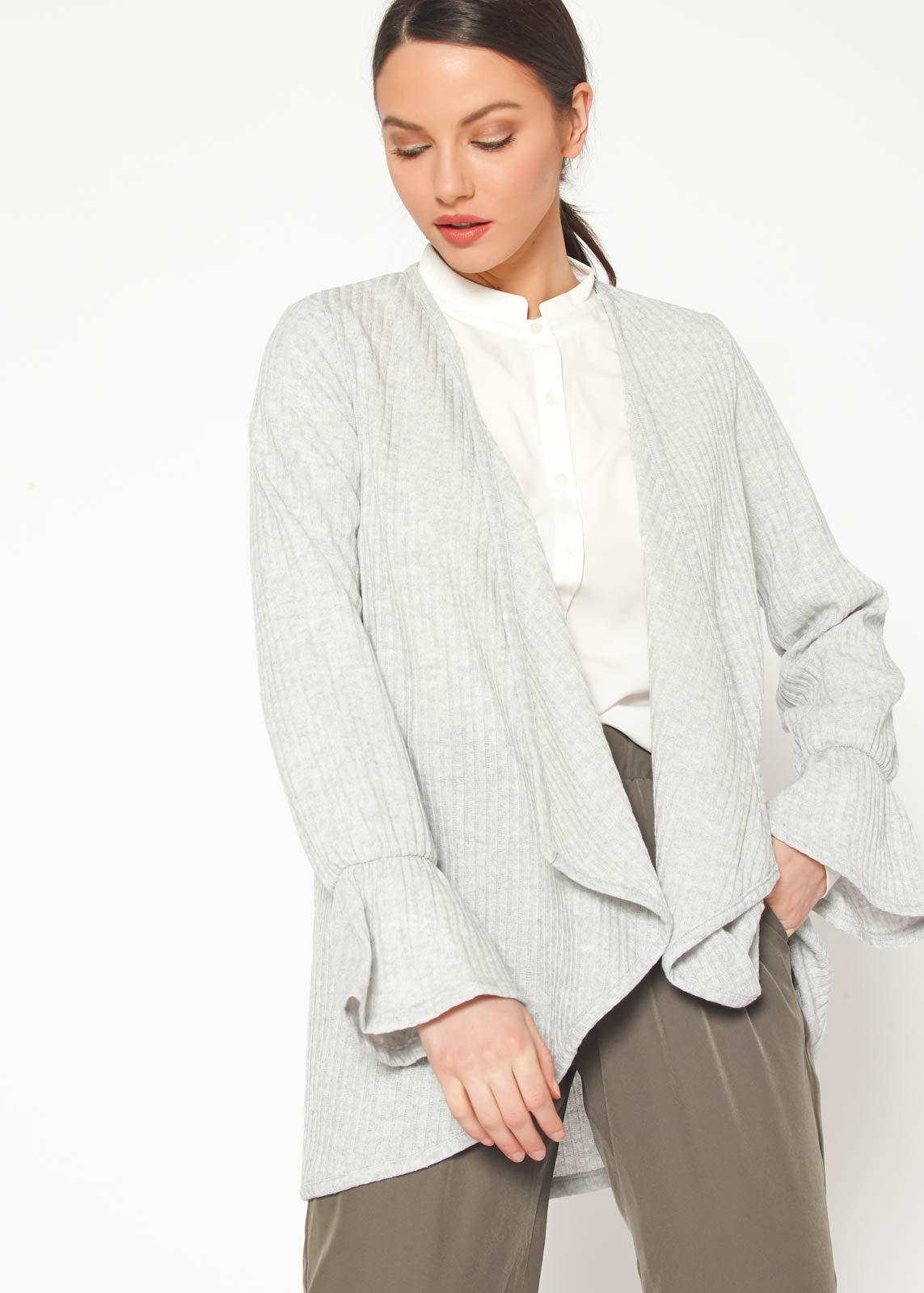 Women's Open Front Ruffle Sleeve Cardigan - My Store