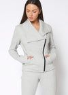 Women's Oversized Collar Zip-Up Moto Jacket In Heather Grey - My Store