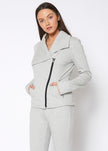 Women's Oversized Collar Zip-Up Moto Jacket In Heather Grey - My Store