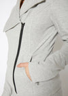 Women's Oversized Collar Zip-Up Moto Jacket In Heather Grey - My Store