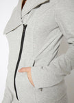 Women's Oversized Collar Zip-Up Moto Jacket In Heather Grey - My Store