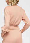 Crewneck Ruffle Sleeve Peplum Sweatshirt In Peach - My Store