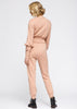 Crewneck Ruffle Sleeve Peplum Sweatshirt In Peach - My Store