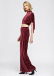 Women's Velvet Wide Leg High Waist Pants In Mulberry - My Store