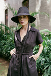 ARYA Safari Linen Midi Dress, in Black - My Store